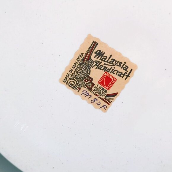 Malaysia Handicraft Tenmoku Pottery Vases Blue White Floral Design 11" Tall Set - Picture 5 of 8